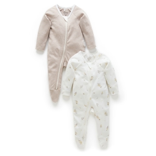 2 Pack Organic Cotton Baby Growsuits – Vanilla Wattle Bee | Newborn 0000