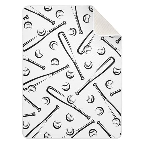 KICPOAY Baseballs White Black Baby Swaddle Blanket for Boys and Girls, Muslin Baby Receiving Swaddle Blanket, Soft Cotton Nursery Swaddling Blankets for Newborn Toddler Infant