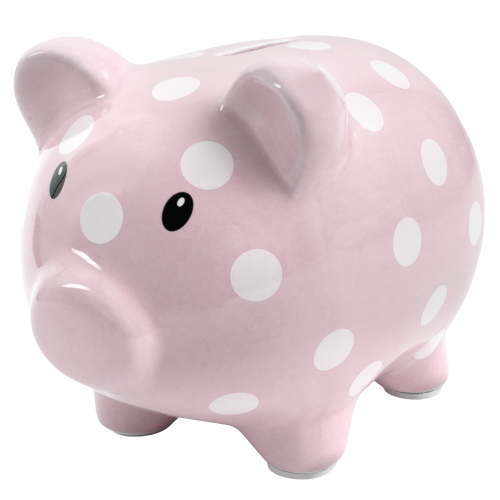 Baby Essentials My First Piggy Bank for Newborns, Infants and Toddlers in Pink & White Polka Dots