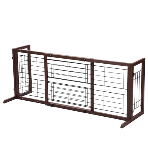 COZIWOW 38-60" Dog Gate Indoor, Free Standing Pet Gate for Doorways Extra Wide, Wooden Fence Puppy Safety Gates for The House, Stairs, Hallway, No Drilling Required,Brown