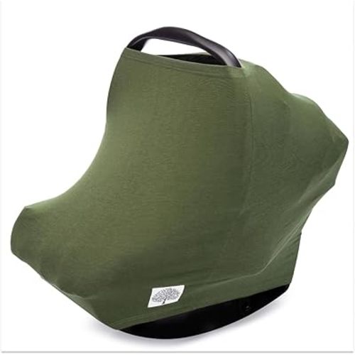 Parker Baby 4 in 1 Car Seat Cover for Girls and Boys - Stretchy Carseat Canopy, Nursing Cover, Grocery Cart Cover, High Chair Cover - “Pine”