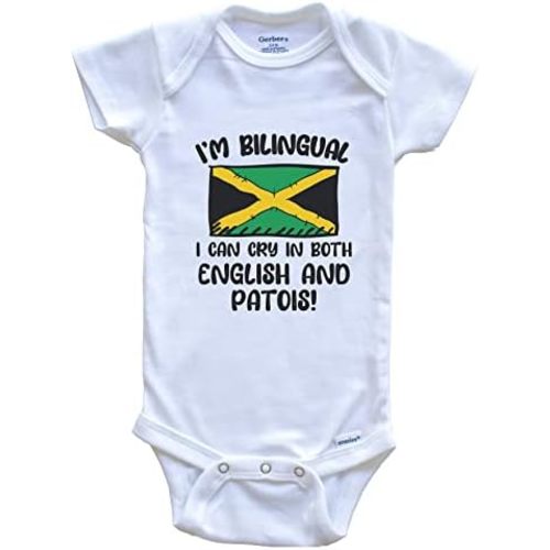 I'm Bilingual I Can Cry in Both English and Patois Funny Jamaican Flag Baby Bodysuit - Jamaica
