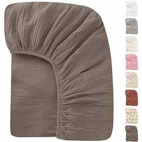 52x28 Inches Muslin Crib Sheets Fitted Crib Mattress Sheet for Baby Girls & Boys, 100% Cotton, Soft Boho Neutral Toddler Bedding Bed Sheets Fits Well Standard Size Crib Mattress 28x52 Inches