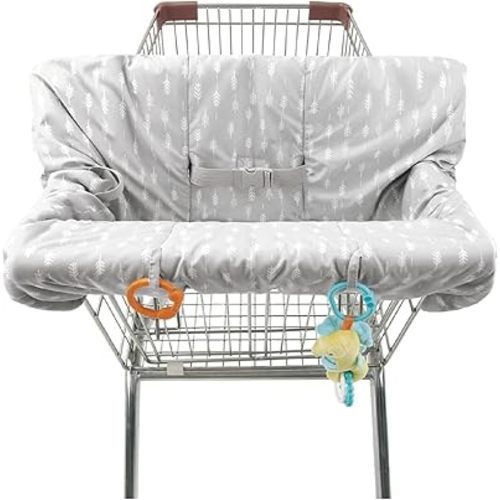 The Peanutshell Shopping Cart Cover for Baby, High Chair Cover for Restaurant Seat, Grocery Cart Cover for Baby Girl and Boy, Cotton Buggy Covers for Babies, Toddler Shopping Cart Cover, Neutral Grey