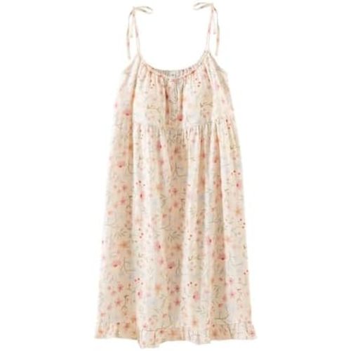 vctops Womens Cotton Built-in Bra Padded Nightgown Cute Floral Print Sleeveless Cami Sleep Dress Pajama with Ruffle