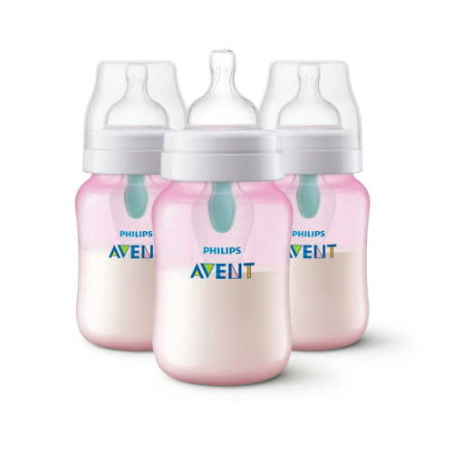 Philips Avent Anti-colic Bottle with AirFree Vent, 9oz, 3pk, Pink, SCY703/13