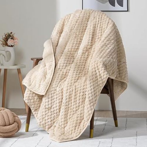Fleece Weighted Blanket for Adults 60" x 80" 15lbs Fuzzy Blankets Khaki