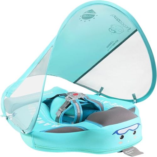 Baby Floats for Pool with Canopy Removable Sun Protection Canopy Mambobaby Float Non Inflatable Upgrade Add Tail Avoid Flip Waterproof Skin-Friendly Infant Swim Float 3-24 Months