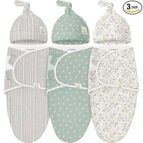 KeaBabies 3-Pack Organic Swaddles for Newborns Girls, Boys with Hats - Soft Cotton Baby Sleep Sacks 0-3 Months, Breathable Baby Hats and Swaddles 0-3 Months, Newborn Essentials Must Haves (Prairie)