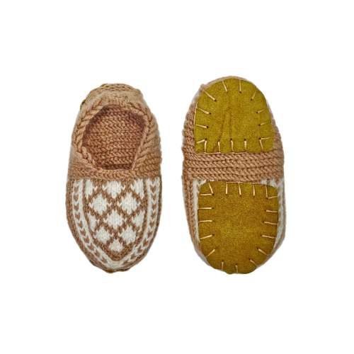 Tan and White Kids Slipper Socks