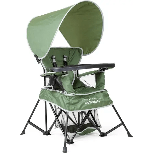 Baby Delight Go with Me Venture Portable Chair | Indoor and Outdoor | Sun Canopy | 3 Child Growth Stages | Moss Bud Green