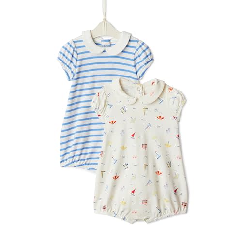 Amazon Essentials x Sofia Grainge Baby Girls' Cotton Short Sleeve Romper with Peter Pan Collar