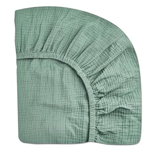 Pack and Play Sheets for Baby Boys and Girls 39"x27"x3", Neutral Muslin Cotton Pack N Play Mattresses Sheet with Boho Style, Soft and Breathable Comfort (Roman Green)