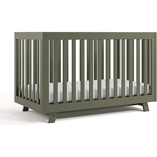 Storkcraft Beckett 3-in-1 Convertible Crib (Olive) – GREENGUARD Gold Certified, Fits Standard Crib Mattress, Converts to Toddler Bed and Daybed, 4 Adjustable Mattress Heights, Grow-with-Me Design
