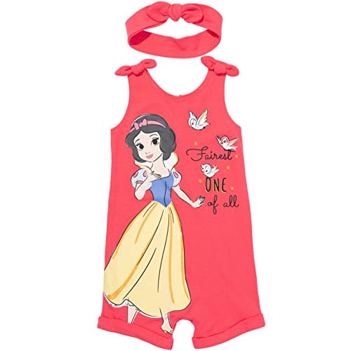 Disney Princess Rapunzel Ariel Belle Jasmine Aurora Baby Girls Snap Romper and Headband Newborn to Toddler
