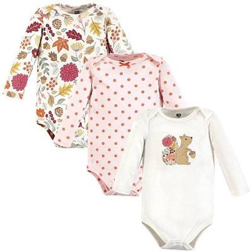 Hudson Baby Infant Girl Cotton Long-Sleeve Bodysuits, Fall Squirrel 3-Pack