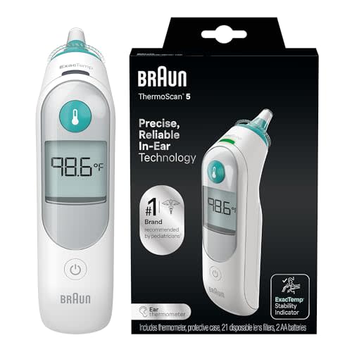 Braun ThermoScan 5 Ear Thermometer, Digital Display, Baby and Infant Thermometer with ExacTemp Stability Indicator for Professional Accuracy, Recommended by Pediatricians