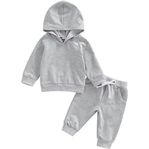 Thorn Tree Infant Baby Boys Pants Set Hooded Solid Sweatshirt Top Pocket Elastic Waist Pants 2Pcs Outfits Fall Winter Suit