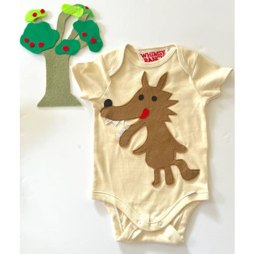 Handmade Wolf Appliqued Onesie, Gender Neutral Woodland Outfit