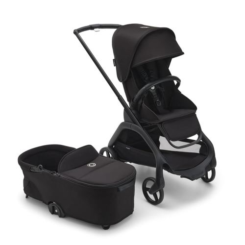 Bugaboo Dragonfly City Stroller with Full-Size Baby Bassinet and Toddler Seat, One Hand Easy Fold in Any Position, Full Suspension, Large Basket, Black Chassis and Midnight Black Sun Canopy
