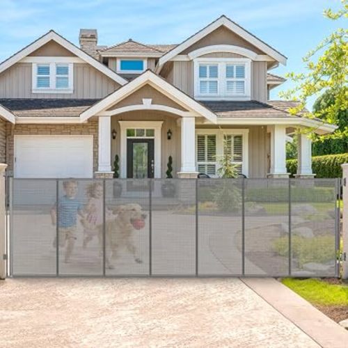 200" Extra Long Baby Gate Retractable Dog Gate, 16ft Retractable Baby Gate Extra Wide Garage Gate, 48" Tall Dog Gate Retractable Pet Gate for Wide Openings, Outdoor Retractable Driveway Gate, Gray