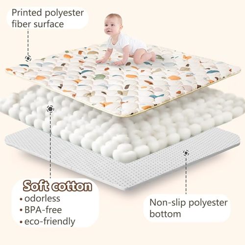 Baby Play Mat, 50x50 Playpen Mat with Super Soft Touch, Activity Playmat with Upgraded Anti-Slip Bottom, Machine Washable Crawling Mat for Floor & Picnic(Boho Color Blocks)