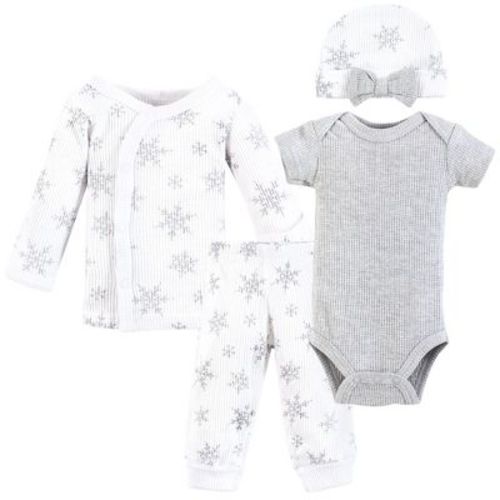 Hudson Baby Girls Thermal Preemie Layette 4pc Set, Snowflake, Preemie