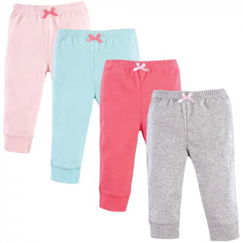 Luvable Friends Baby and Toddler Girl Cotton Pants 4pk, Coral Aqua, 6-9 Months