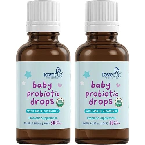 LOVEBUG Award Winning USDA Organic Probiotic for Infants & Babies 0-12 Months | Helps w/Colic, Reflux, Diarrhea, Constipation & Gas | Multi-Strain 5 Billion CFU | Liquid Drops (60 Days Supply) - 20ml