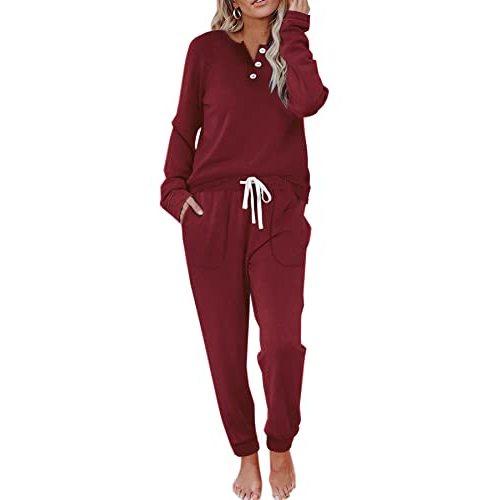 WIHOLL Two Piece Outfits for Women Lounge Sets Button Down Sweatshirt Sweatpants Sweatsuits Set with Pockets