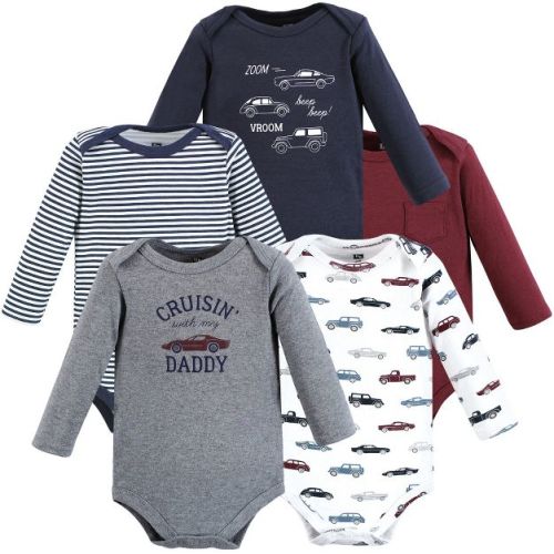 Hudson Baby Infant Boys Cotton Long-Sleeve Bodysuits, Cars 5-Pack, 3-6 Months