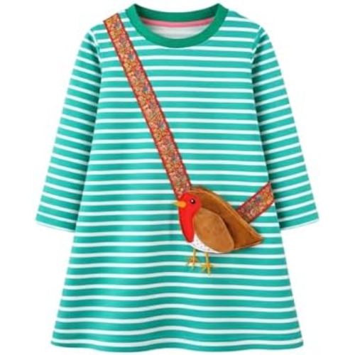 HILEELANG Toddler Girl Long Sleeve Dress Cotton Casual Jersey Shirt Playwear Applique Dress