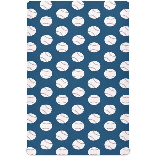 Baseball Blue Crib Sheets for Boys Girl American Championship Patch Sports Mattress Cover Watercolor Vintage Ball Unisex Toddler Baby Bed Sheets Fitted Standard Crib Sheets 28x52 Inch