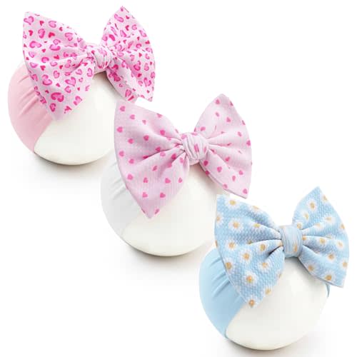 kexinstar Baby Bow Headbands 3 Pcs Baby Girl Headbands with Bows Soft Nylon Heart Daisy Headband Bows for Baby Girls, Newborns, Infants