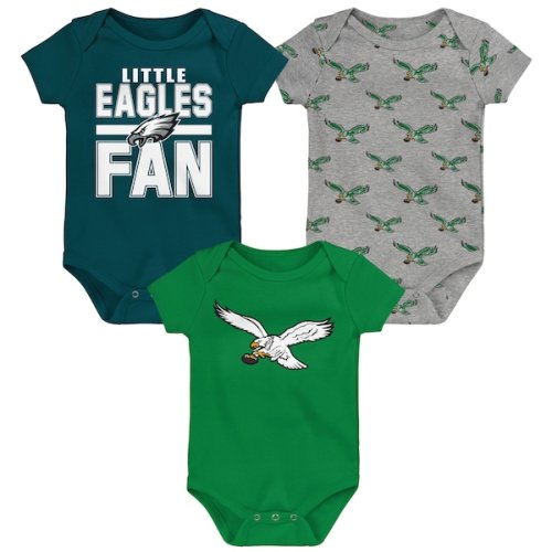 Newborn Philadelphia Eagles Outerstuff Little Tike 3-Piece Bodysuit Set- 3-6 mo