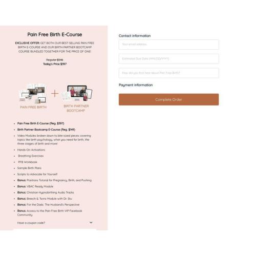 Pain Free Birth and birth partner Course
