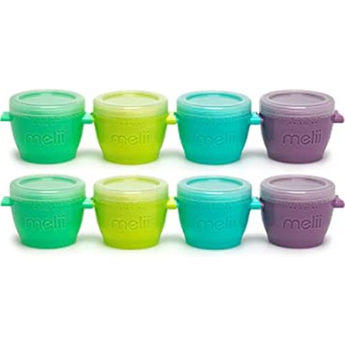 melii Snap & Go Baby Food Storage Containers - 8 Pack, Multicolored 4 oz Stackable Snack Containers, Freezer Safe with Airtight Lids, Microwave, BPA-Free for Meal Prep, On-the-Go Snacks