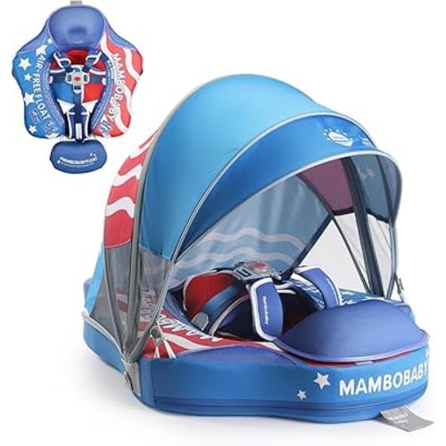 Mambobaby Float Deluxe Baby Pool Float: Safe & Comfortable Swim Trainer for Infants & Toddlers, Non-Inflatable Design, UV Protection Canopy, Fun Water Experience for Ages 3-24 Months