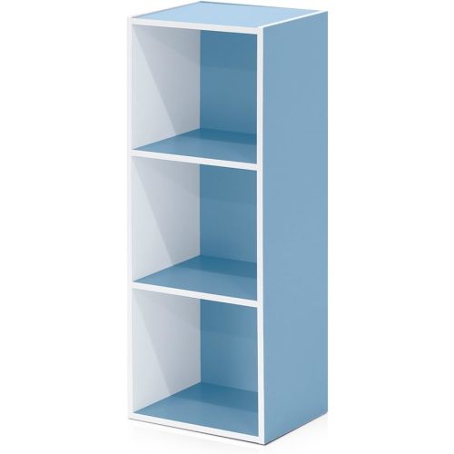 Furinno LUDER Book Shelf, 3-Cube Bookshelf, Bookcase with Open Shelves, 9.3 x 12 x 31.5, Easy Assembly, for Living Room, Bedroom, Home Office, White/Light Blue