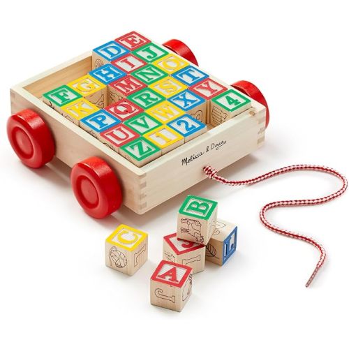 Melissa & Doug Classic ABC Wooden Block Cart Educational Toy with 30 1-Inch Solid Wood Blocks, Multicolor