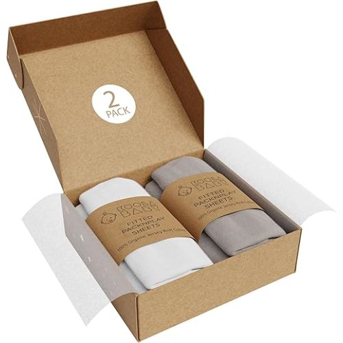 Pack and Play Sheets Fitted - Portable Mini Crib Mattress Sheet for Boys & Girls - Soft Jersey Cotton Play yard Sheets - Mattress Cover - Fits Most Pack n Play - Safe and Snug for Baby 2 Pack