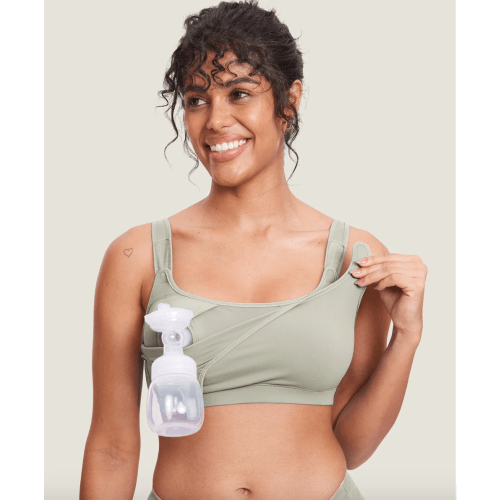 Natrelax® Velcro All-in-One Nursing & Pumping Bra- Large - Light Greenish Gray
