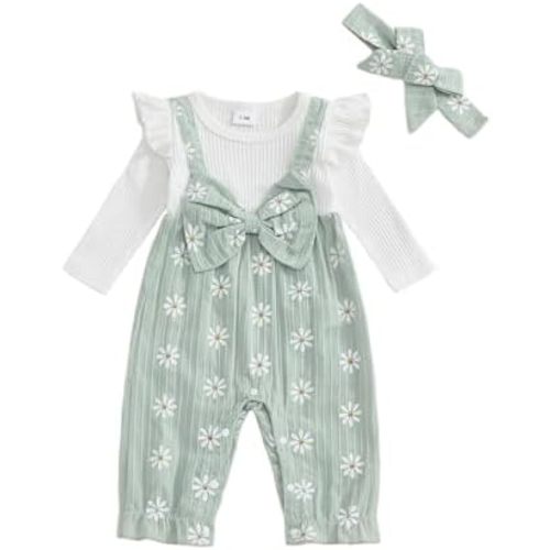 Newborn Baby Girl Clothes Ruffle Sleeve Jumpsuit Corduroy Floral Romper+Headband Cute Fall Winter One Piece Outfit
