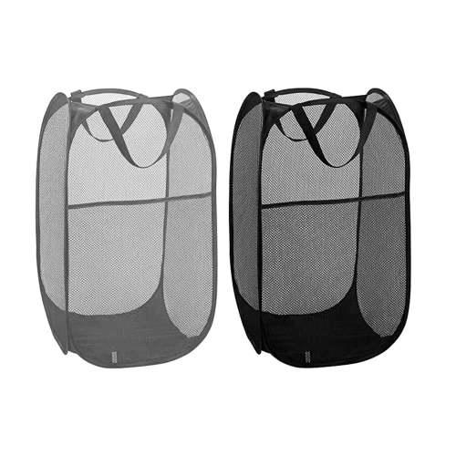 2 Pack Pop Up Collapsible Laundry Baskets, Foldable Mesh Popup Laundry Hamper with Reinforced Carry Handles, Folding Pop-Up Clothes Hampers are Great for Kids Room