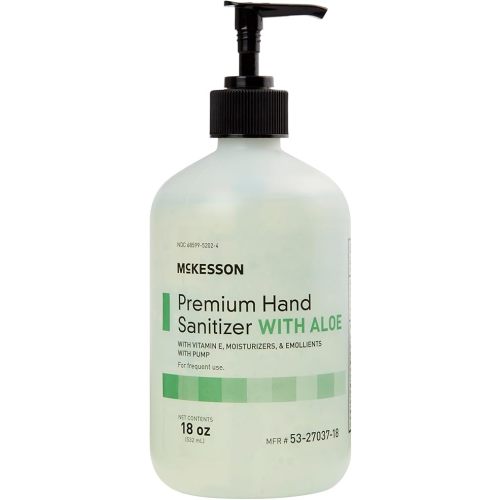 McKesson Hand Sanitizer with Aloe, 18 oz Pump Bottle – 70% Ethyl Alcohol, Spring Water Scent, No-Rinse Gel with Vitamin E and Moisturizers, Medical-Grade Sanitizer