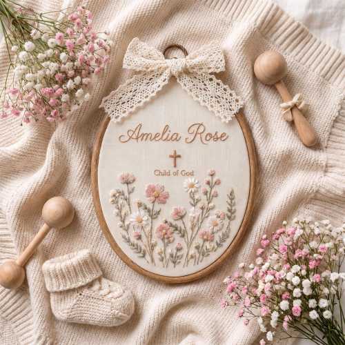 Embroidered Custom Child Of God Name Hoop, Personalized Baptism Gift For Girls, Dedication Keepsake, Christian Baby Shower Blessing Gift
