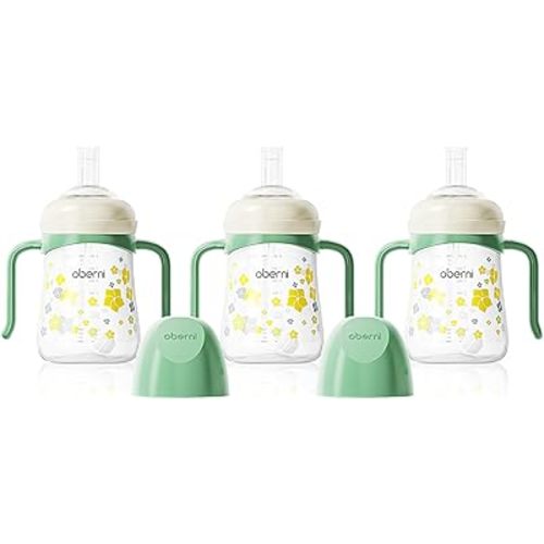 Baby Sippy Cup 240ml/8oz, Toddler Water Drinking Bottle with Non-Spill Valved Spout for 6+ Months, Green/3Pack