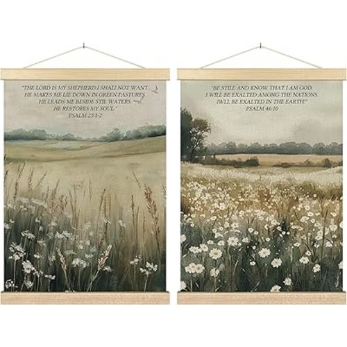 BCUANGD Christian Wall Decor - Landspace Bible Verse Wall Art Poster Hanger with Wood Frames Set of 2, Vintage Botanical Floral Scripture Wall Hanging Canvas Decor for Home Bedroom, 12x16 Inches