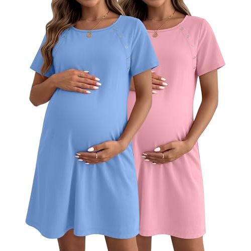 Huukeay 2 Pack Labor and Delivery Hospital Gown Women Nursing Birthing Maternity Dress 3 In1 Breastfeeding Buttons Pjs Robe