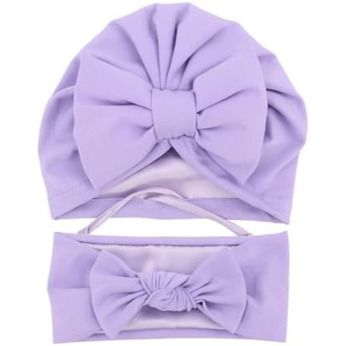 Jomila Bundle of Bonnet and Headband for Baby Newborn Silk Satin Lined Beanie Toddler Infant Girls Adjustable Hat 0-6 Months